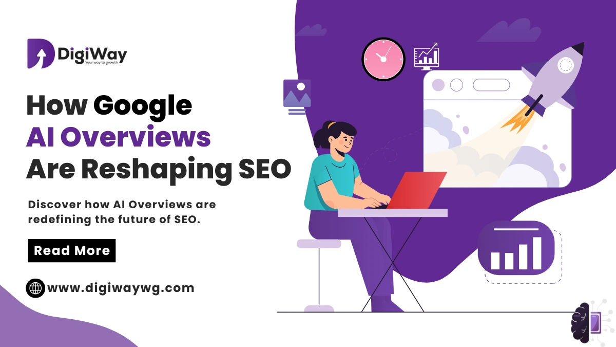 Google AI Overviews reshaping SEO with AI-driven insights and digital growth visuals.